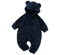 Newborn Baby Boys Girls Romper Zipper Hooded Jumpsuit Fleece Long Sleeve Cute Winter Coat Outwear Toddler Halloween Costume Clothes Navy