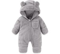 Newborn Baby Boys Girls Romper Zipper Hooded Jumpsuit Fleece Snowsuit Warm Outfits Cotton Pajamas Clothing Gift Cartoon 0-12 Months Grey