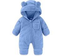Newborn Baby Boys Girls Romper Zipper Hooded Jumpsuit Fleece Snowsuit Warm Outfits Cotton Pajamas Clothing Gift Cartoon 0-12 Months Sky Blue