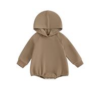 Newborn Baby Boys Girls Sweatshirt Rompers Infant Solid Hoooded Romper Long Sleeve Bodysuit Hoodie Fall Clothes (Coffee, 0-3 Months)