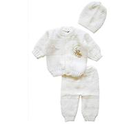 Newborn Baby Boy's Girl's Unisex Warm Winter 3 Pieces Crochet Set, White, 0-3 Months