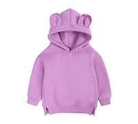 Newborn Baby Boys Girls Warm Fleece Hooded Jacket Coat with Cute Bear Ear Solid Color Oversized Warm Long Sleeve Outerwear Pullover Hoodie with Side Slits Fall Winter Clothes (Purple, 9-12 Months)