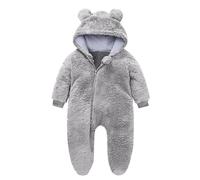 Newborn Baby Clothes Cute Bear Snowsuit, Baby Girls Thicken Infant Fleece Hooded Romper Toddler One Piece Jumpsuit Bodysuits Winter Fall Clothing 6 Months Gray