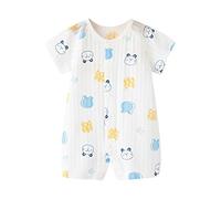 Newborn Baby Cotton Romper Short Sleeve Sleepsuits Infant Boys Girls Cute Bunny Outfit Button Up Bodysuit Crew Neck Breathable Lightweight Onesie (B, 0-3 Months)