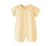 Newborn Baby Cotton Romper Short Sleeve Sleepsuits Infant Boys Girls Cute Bunny Outfit Button Up Bodysuit Crew Neck Breathable Lightweight Onesie (Yellow, 12-18 Months)