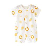 Newborn Baby Cotton Romper Short Sleeve Sleepsuits Infant Boys Girls Cute Bunny Outfit Button Up Bodysuit Crew Neck Breathable Lightweight Onesie (A, 6-12 Months)