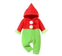 Newborn Baby First Christmas Costume Elf Santa Outfit One-Pieces Fleece Hooded Romper Baby Christmas Dress Up Warm Santa Costume with Elf Hat for Toddler Baby Girls and Baby Boys