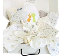 Newborn Baby Gift Let The Adventure Begin 11 Piece New Baby Gift Hamper New Baby Essentials Clothes, Socks, Toy, Plaque, Baby Moment Cards Baby Shower Present Mum to Be Gift Elephant (Unisex)