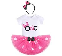 Newborn Baby Girl 1st/2nd Birthday Cake Smash Outfit Short Sleeve Cotton Romper+Polka Dot Tutu Skirt+Mouse Headband 3pcs Fancy Dress Up Party Princess Dress Set Photo Props Hot Pink-ONE 1 Year