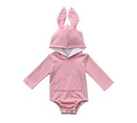Newborn Baby Girl Boy Easter Clothes Outfit Bunny Hooded Romper Long Sleeve Bodysuit Clothing Ears Easter Hat Rabbit Overall for Babies Loose Fit Playsuit Onesie (Pink, 6-12 Months)