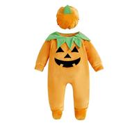 Newborn Baby Girl Boy Halloween Outfit Baby Boys Long Sleeve Pumpkin/Ghost Romper Zipper Jumpsuit Long Sleeve Crewneck Ghost Pumpkin Print Romper (Yellow, 0-3 Months)
