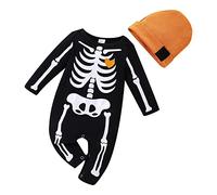 Newborn Baby Girl Boy One-Piece Girls Boys Infant Clothes Set Long Sleeve Skeleton Bat Romper First Halloween Dress Up Costume Outfits Cute Hat Trousers Costumes Black