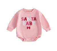 Newborn Baby Girl Christmas Outfit Long Sleeve My First Christmas Sweatshirt Bubble Romper Jumpsuit Clothes (A Pink, 3-6 Months)