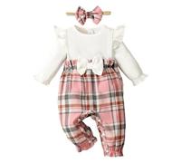 Newborn Baby Girl Clothes Newborn Outfit Baby Girl Clothes Outfits Infant Fall Outfits Infant Toddler Long Sleeve Ruffle Bodysuit Romper + Bow Headband Set (12 Months) Pink