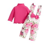 Newborn Baby Girl Clothing Set 2 PCS Newborn Come Home Outfits Toddler Baby Girls Toddler Girl Outfits Sets Sweater Knitted Top + Bowknot Suspender Pants Girls Outfit Months Hot Pink