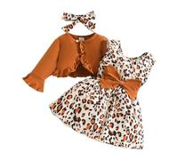 Newborn Baby Girl Clothing Set 3 Pieces Baby Girl Clothes Cute Clothing Clothes Infant Girls Outfits Ruffle Cardigan + Bowknot Dress Newborn Girls Outfit (Brown, Years)