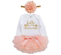 Newborn Baby Girl Coming Home Outfit Hello I am New here Bodysuits 3pcs (Newborn) - white - Newborn