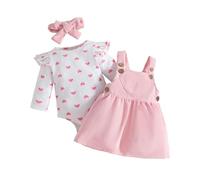 Newborn Baby Girl Fall Clothes Dresses Outfit Long Sleeve Romper Top Suspender Skirts Set Overall Dress (Pink A,9-12 Months)