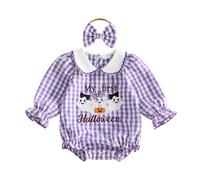 Newborn Baby Girl Halloween Outfit Pumpkin/ghost Embroidery Bubble Romper | My First Halloween Baby Girl Outfit, Lace Peter Pan Collar Embroidery Romper Pumpkin Patch Romper