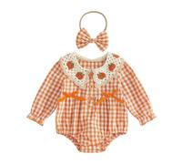 Newborn Baby Girl Halloween Outfit Pumpkin/ghost Embroidery Bubble Romper | My First Halloween Baby Girl Outfit, Lace Peter Pan Collar Embroidery Romper Pumpkin Patch Romper