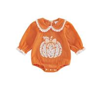 Newborn Baby Girl Halloween Outfit Pumpkin/ghost Embroidery Bubble Romper | My First Halloween Baby Girl Outfit, Lace Peter Pan Collar Embroidery Romper Pumpkin Patch Romper
