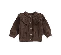 Newborn Baby Girl Knitted Cardigan Long Sleeve Peter Pan Collar Button Up Knit Jumper Sweater Toddler Winter Outerwear (Brown, 3-6 Months)