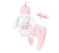 Newborn Baby Girl Little Sister Outfits Ruffle Long Sleeve Romper Daisy Pants Headband Sets 3PCS Cute Infant Clothes Fall Winter Baby Girls Clothing