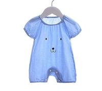 Newborn Baby Girl Romper Suit, Treer Girls Playsuit Cotton Linen Summer Boys Jumpsuit Outfits Boy Pajamas Short Sleeve Infant Siamese Clothes (Blue,90)