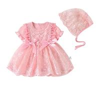 Newborn Baby Girl Spring Summer Bow Tie Short Sleeve Fashion Indoor Outdoor Hat Princess Dress Birthday Clothing Trousers With Girls, pink, 0-3 Months