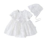 Newborn Baby Girl Spring Summer Bow Tie Short Sleeve Fashion Indoor Outdoor Hat Princess Dress Birthday Clothing Trousers With Girls, White, 0-3 Months