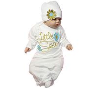 Newborn Baby Girl Take Home Outfit Little Sister 2Pcs Gift Set Baby Sleep Gowns (80 (0-6 Months), Blue)