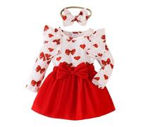 Newborn Baby Girl Valentine's Outfits 2 PCS Soft Comfortable Clothes Sets Heart Print Long Sleeve Romper Dress with Headband My First Valentines Day 0-18 Months Outfit Baby Girls Costume Photoshoot