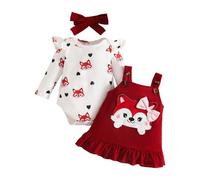 Newborn Baby Girl Valentine's Outfits 2 PCS Soft Comfortable Clothes Sets Heart Print Long Sleeve Romper Dress with Headband My First Valentines Day 0-18 Months Outfit Baby Girls Costume Photoshoot