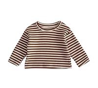 Newborn Baby Girls Boys Casual Striped Pullover Tops Long Sleeve Shirts Crewneck T Shirts Fall Clothes Undershirt Toddler Thermal Clothes (Brown, 18-24 Months)