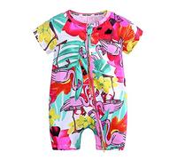 Newborn Baby Girls Romper Suit One-Piece, Chickwin Floral Animal Print Cotton Summer Short Sleeve Baby Infant Jumpsuit Bodysuit Toddler Shorts Pajamas Romper Outfit (80cm,Pink Flamingo)
