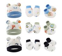 Newborn Baby Hats Mittens Socks Set 3 Pairs Infant Caps & Foot Covers Hospital Hat Beanie Infant Bow Hats Baby Cotton Gloves No Scratch Mittens for 0-6 Months Newborn Essentials Accessories