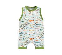 Newborn Baby Infant Boys Girls Spring Summer Fishes Print Sleeveless Cotton Tops Rompers Jumpsuit Clothing Baby Announcement Onesie (Green, 0-6 Months)