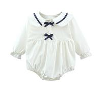 Newborn Baby Infant Girls Bodysuits Cute Bunny Ear Ruffle Long Sleeve Lapel Collar Bow Jumpsuits 0 to 2 Years (White, 12-18 Months)