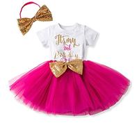 Newborn Baby Infant Toddler Girls It's My 1st/2nd Birthday Cake Smash Shiny Printed Sequin Bow Tutu Princess Bowknot Dress Outfits with Headband