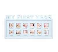 Newborn Baby Keepsake Photo Frame My First Year Moments Keepsake Girls Boys Memorable Picture Frame 1-12 Months Multi Picture Display Kit Baby Shower Birthday Memories Christening Xmas Gift (blue)