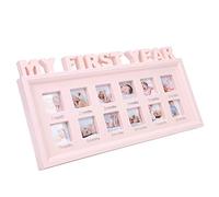 Newborn Baby Keepsake Photo Frame My First Year Moments Keepsake Girls Boys Memorable Picture Frame 1-12 Months Multi Picture Display Kit Baby Shower Birthday Memories Christening Xmas Gift (pink)