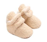 Newborn Baby Kids Fuzzy Shoes Comfortable Plush Fall Winter Warm Infants First Walking Shoes 0 to 9 months (Beige, 4 Infant)