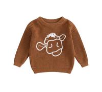 Newborn Baby Knitted Jumper Cute Animal Embroidered Baby Boys Girls Oversized Sweater Chunky Knit Jumper Pullover Autumn Winter Toddler Knitwear (Baby Cow Brown, 9-12 Months)