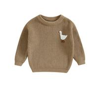 Newborn Baby Knitted Jumper Cute Animal Embroidered Baby Boys Girls Oversized Sweater Chunky Knit Jumper Pullover Autumn Winter Toddler Knitwear (Goose Khaki, 0-3 Months)