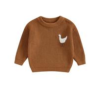 Newborn Baby Knitted Jumper Cute Animal Embroidered Baby Boys Girls Oversized Sweater Chunky Knit Jumper Pullover Autumn Winter Toddler Knitwear (Goose Brown, 0-3 Months)
