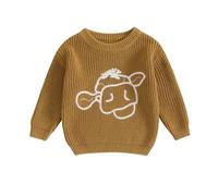 Newborn Baby Knitted Jumper Cute Animal Embroidered Baby Boys Girls Oversized Sweater Chunky Knit Jumper Pullover Autumn Winter Toddler Knitwear (Baby Cow Yellow, 12-18 Months)