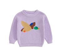 Newborn Baby Knitted Jumper Cute Animal Embroidered Baby Boys Girls Oversized Sweater Chunky Knit Jumper Pullover Autumn Winter Toddler Knitwear (Mallard Purple, 12-18 Months)