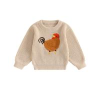 Newborn Baby Knitted Jumper Cute Animal Embroidered Baby Boys Girls Oversized Sweater Chunky Knit Jumper Pullover Autumn Winter Toddler Knitwear (Rooster Khaki, 4-5 Years)
