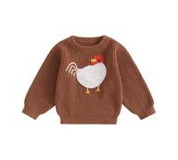 Newborn Baby Knitted Jumper Cute Animal Embroidered Baby Boys Girls Oversized Sweater Chunky Knit Jumper Pullover Autumn Winter Toddler Knitwear (Rooster Brown, 6-12 Months)