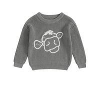 Newborn Baby Knitted Jumper Cute Animal Embroidered Baby Boys Girls Oversized Sweater Chunky Knit Jumper Pullover Autumn Winter Toddler Knitwear (Baby Cow Dark Grey, 2-3 Years)